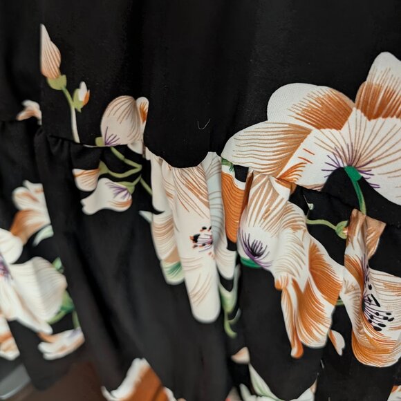 Shein Black Floral Wrap Maxi Dress — Flutter Sleeves, Deep V-Neck, Size 2XL - Picture 6 of 11